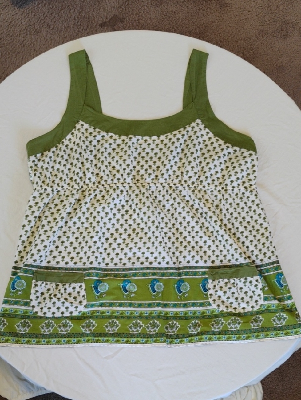 Green and White Floral Border Tank Top Sz 2X
